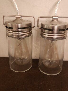 Set of 2 - Allen Roth Lights Brushed Nickel Farmhouse Clear Glass -Preowned
